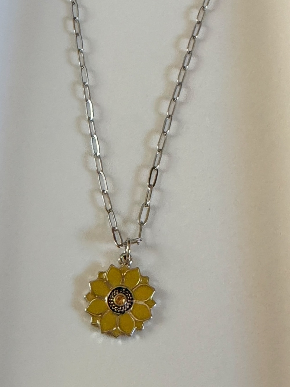 Yellow Sunflower Charm Necklace for Women - Silver Tone